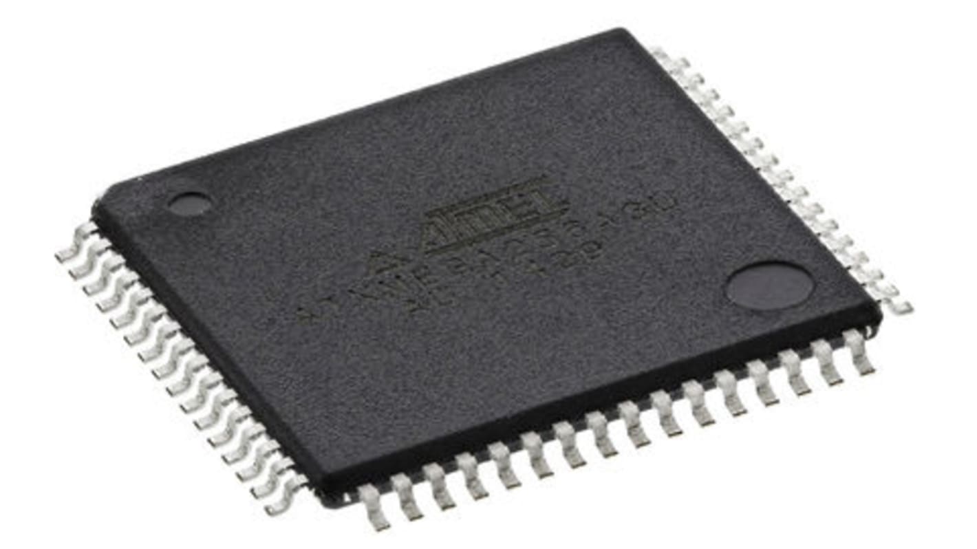 Microcontrolador Microchip ATXMEGA256A3U-AU, núcleo AVR de 8bit, RAM 16 kB, 32MHZ, TQFP de 64 pines