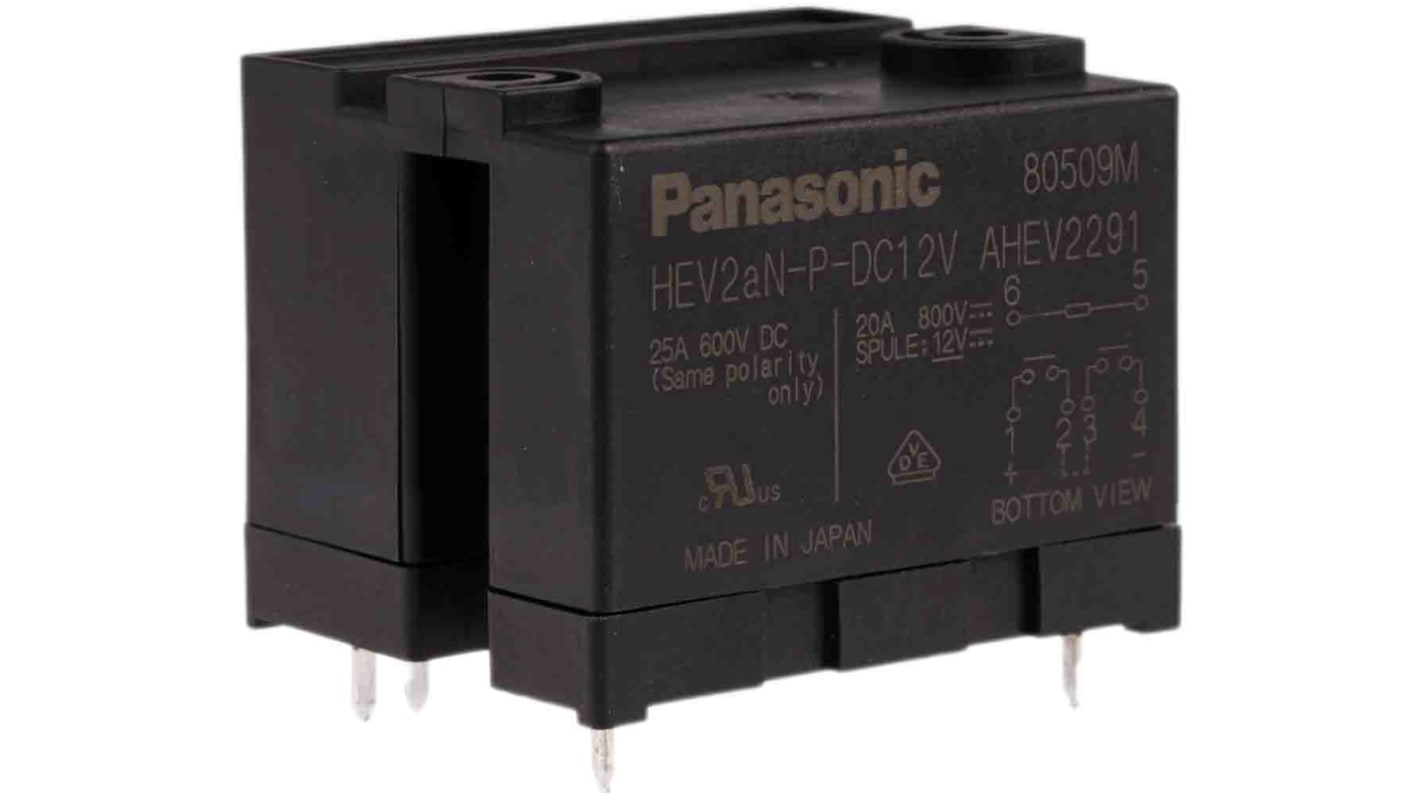 Relé de potencia sin enclavamiento Panasonic de 2 polos, DPST, bobina 12V dc, 20A, Montaje en PCB