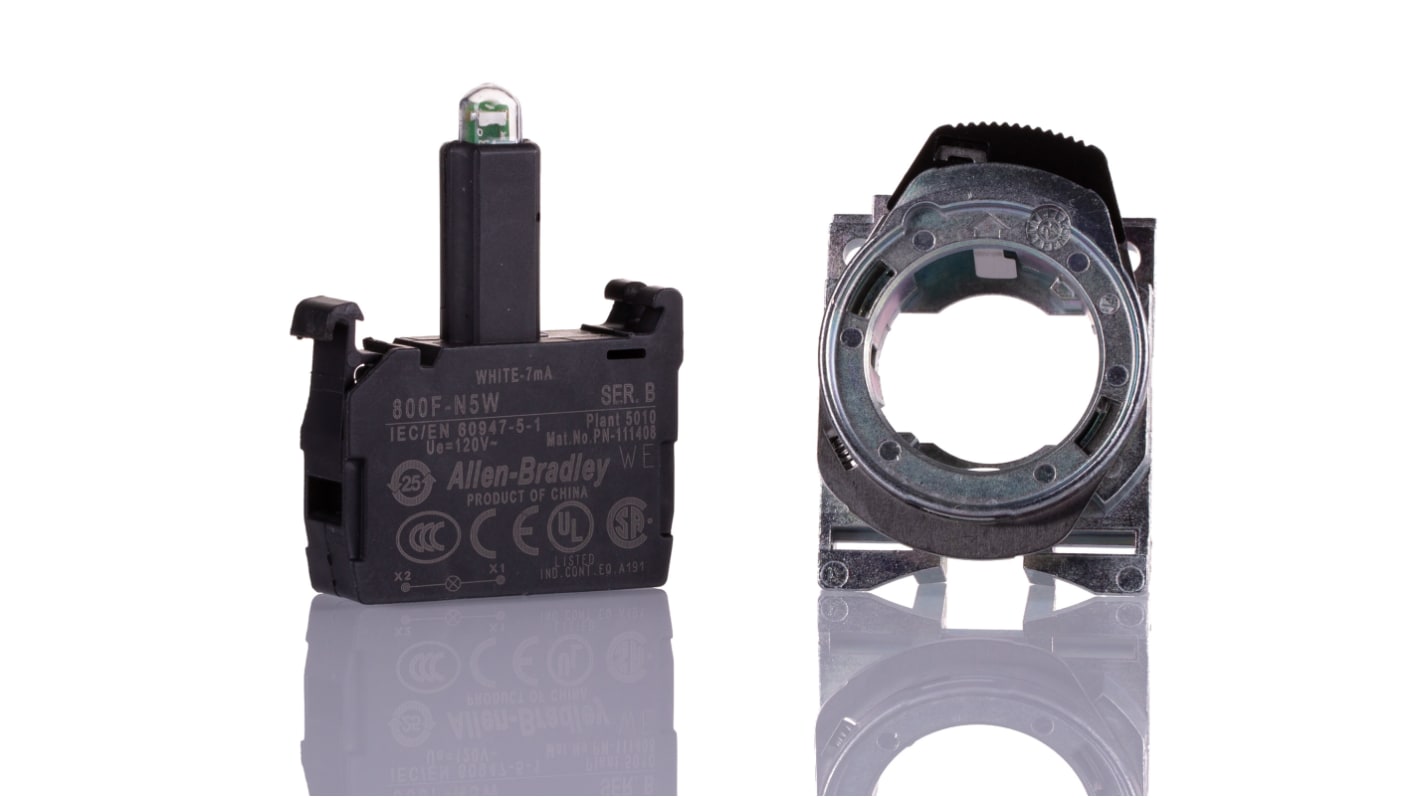 Blocco contatti luminoso con supporto Allen Bradley, 120 V c.a., terminali a Vite, LED Bianco