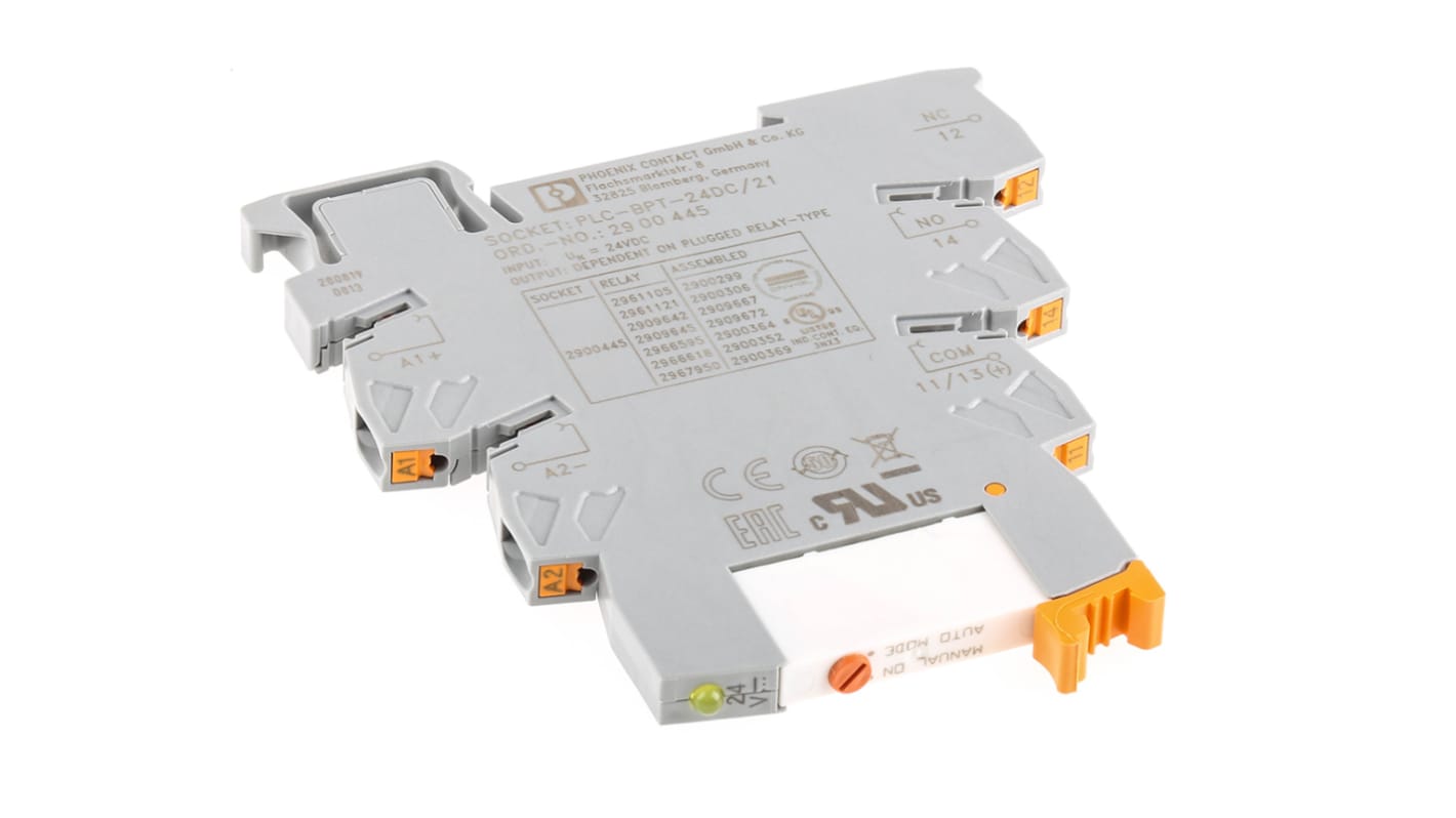 Relé modular Phoenix Contact PLC-RPT- 24DC/21AU/MS, SPDT, 24V dc, para carril DIN