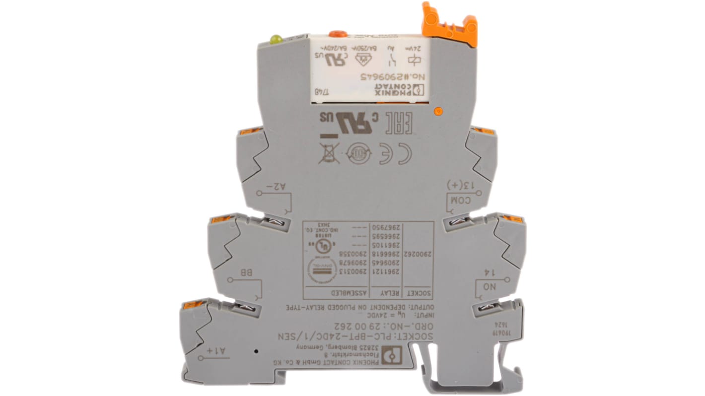 Phoenix Contact PLC-RPT- 24DC/ 1AU/MS/SEN Series Interface Relay, DIN Rail Mount, 24V dc Coil, SPST, 1-Pole