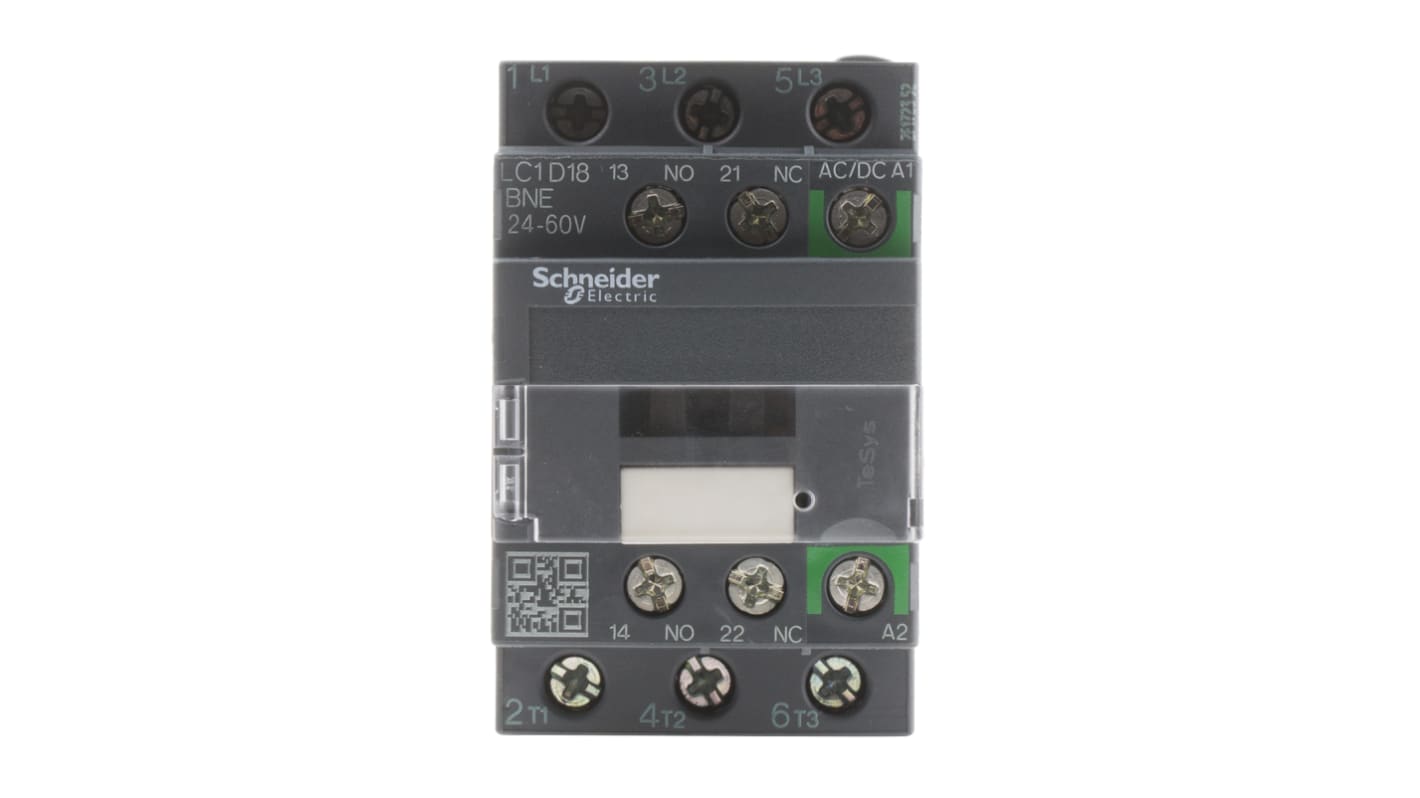 Contattore Schneider Electric, serie LC1D, 3 poli, 3 NO, 18 A, 7,5 kW, bobina 24 V ca/cc