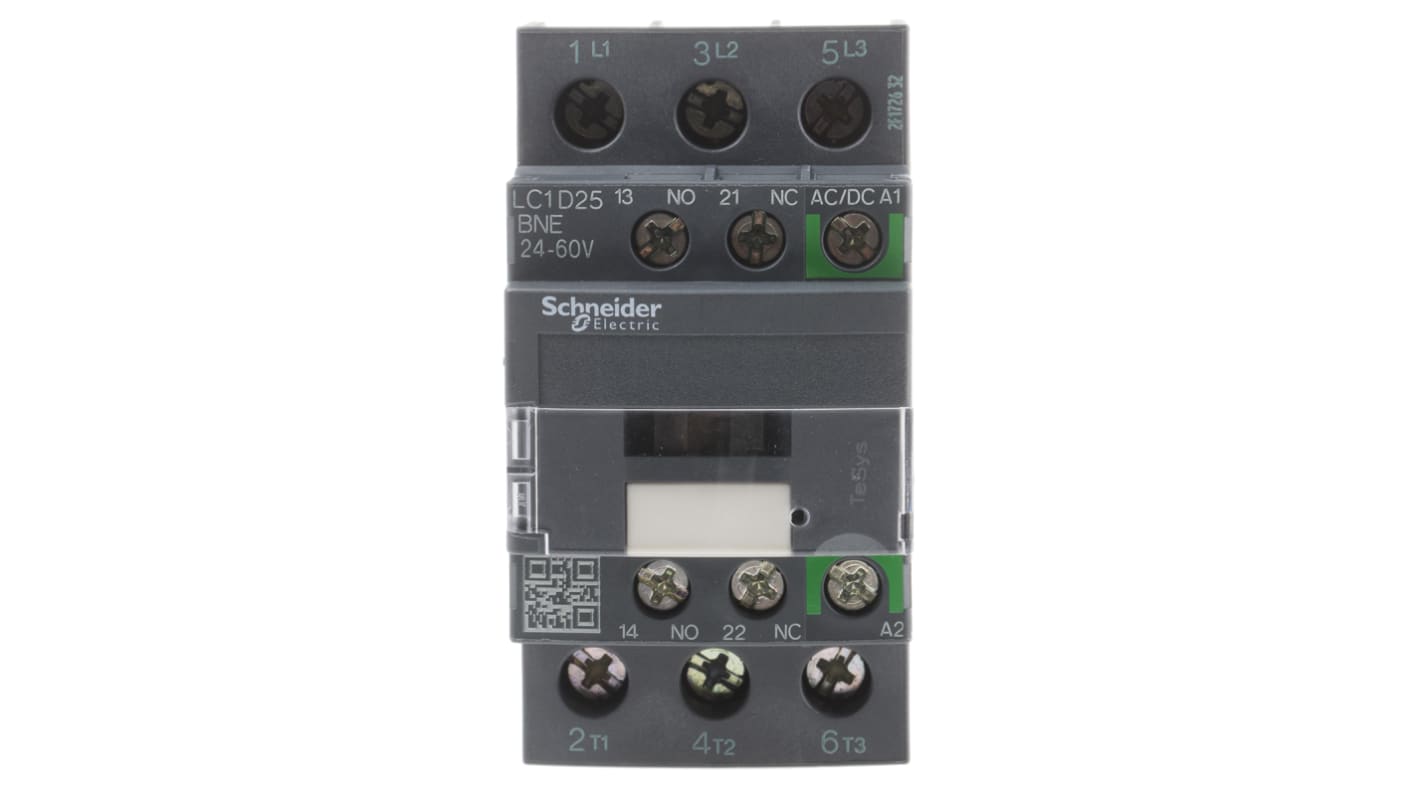 Schneider Electric LC1D Series Contactor, 24 V ac/dc Coil, 3-Pole, 25 A, 11 kW, 3NO, 690 V ac