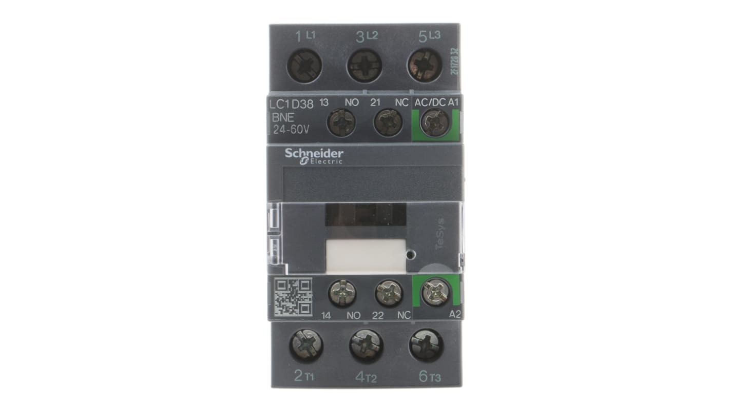 Schneider Electric LC1D Series Contactor, 24 V ac/dc Coil, 3-Pole, 38 A, 18.5 kW, 3NO, 690 V ac