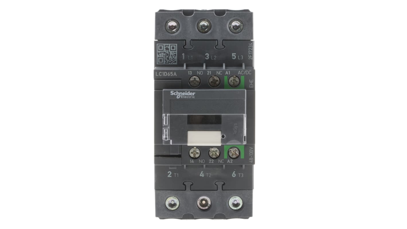 Schneider Electric LC1D Series Contactor, 110 V ac/dc Coil, 3-Pole, 65 A, 30 kW, 3NO, 690 V ac