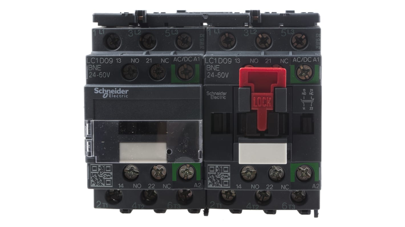 Schneider Electric LC2D Series Reversing Contactor, 24 V ac/dc Coil, 3-Pole, 9 A, 5.5 kW, 3NO, 690 V ac