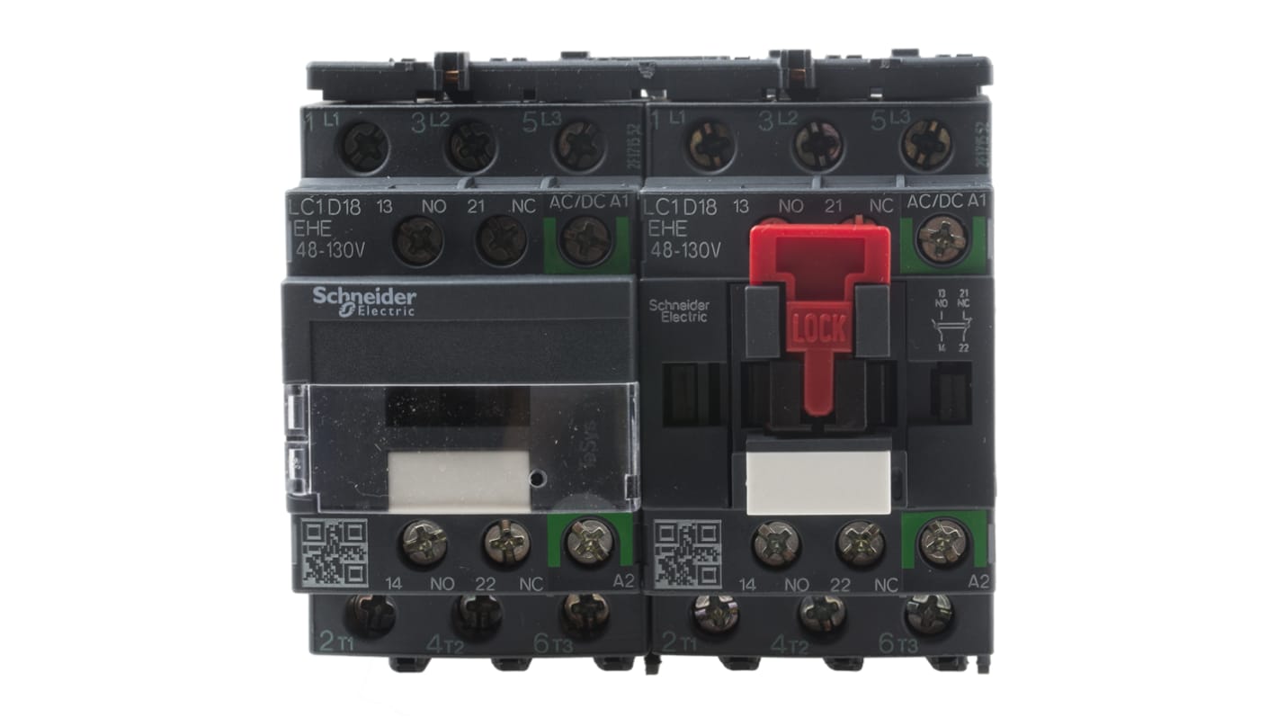 Schneider Electric LC2D Series Reversing Contactor, 110 V ac/dc Coil, 3-Pole, 18 A, 7.5 kW, 3NO, 690 V ac