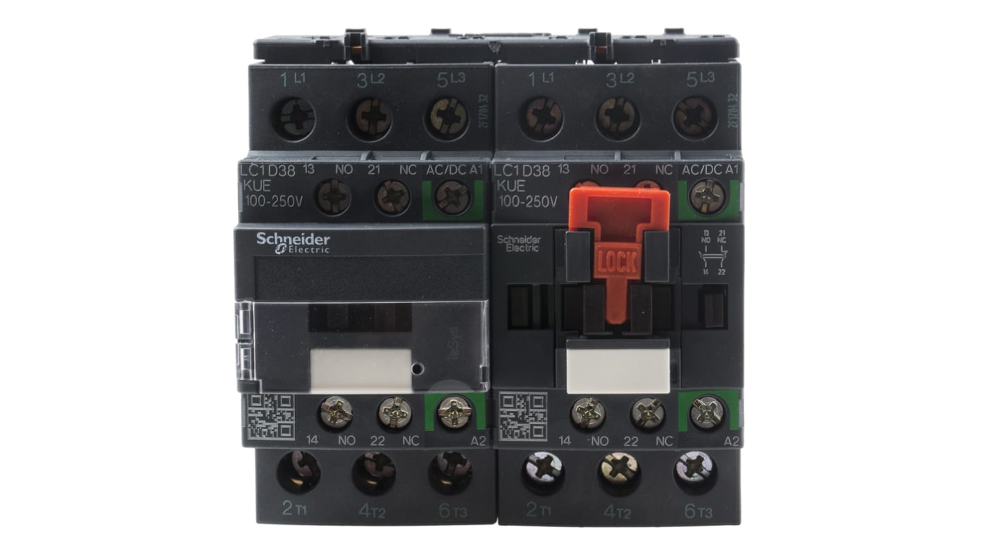 Schneider Electric LC2D Series Reversing Contactor, 230 V ac Coil, 3-Pole, 38 A, 18.5 kW, 3NO, 690 V ac