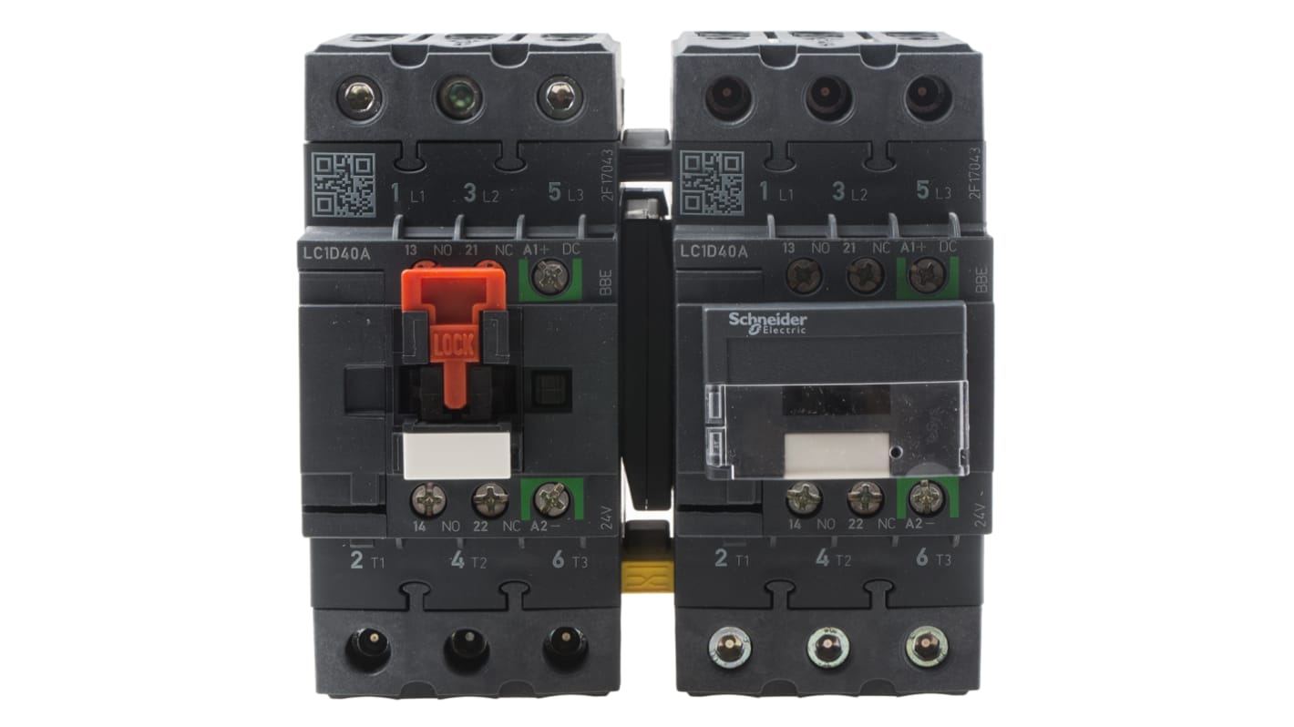 Schneider Electric LC2D Series Reversing Contactor, 24 V dc Coil, 3-Pole, 40 A, 18.5 kW, 3NO, 690 V ac