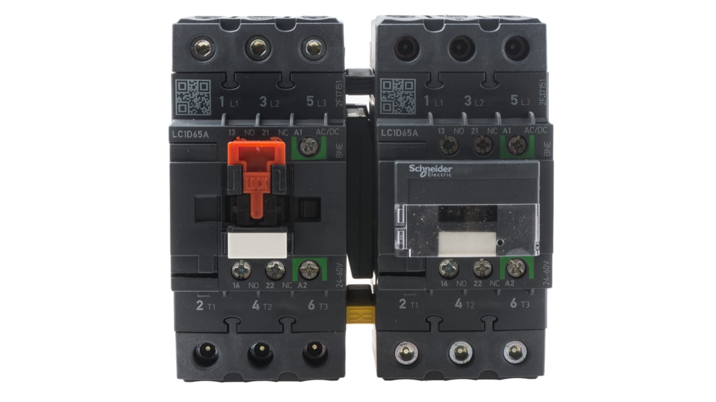 Schneider Electric LC2D Series Reversing Contactor, 110 V ac/dc Coil, 3-Pole, 65 A, 30 kW, 3NO, 690 V ac