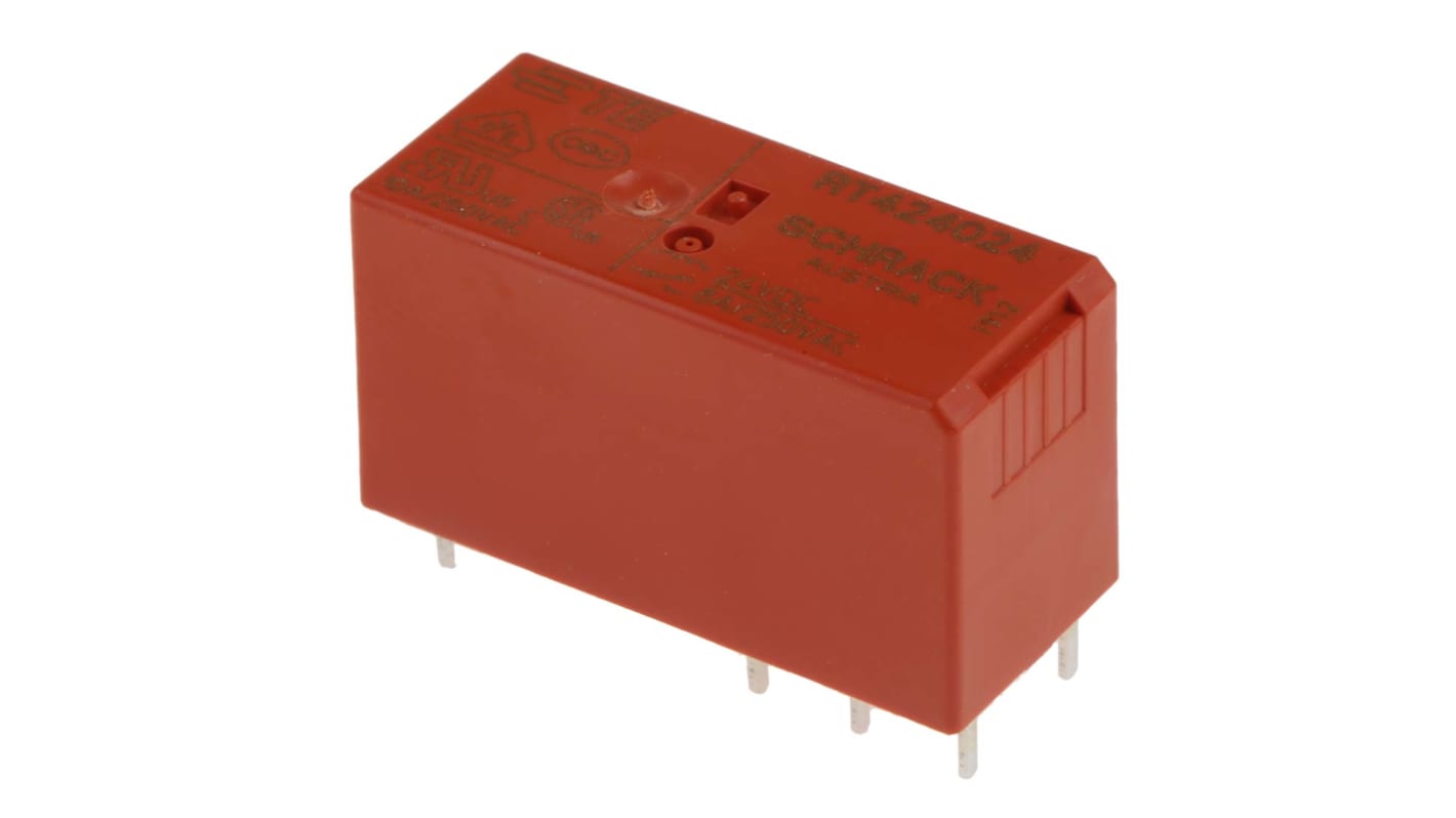 TE Connectivity PCB Mount Power Relay, 24V dc Coil, 8A Switching Current, DPDT