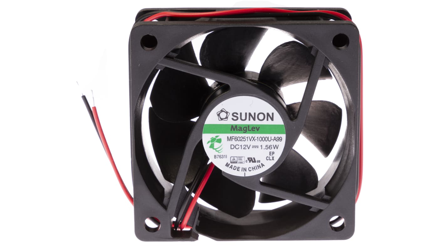 Ventilateur axial M Sunon 12 V c.c., 27cfm, 60 x 60 x 25mm, 1.56W