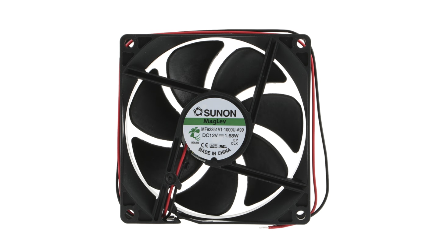 Ventilateur axial M Sunon 12 V c.c., 87.5m³/h, 92 x 92 x 25mm, 1.68W