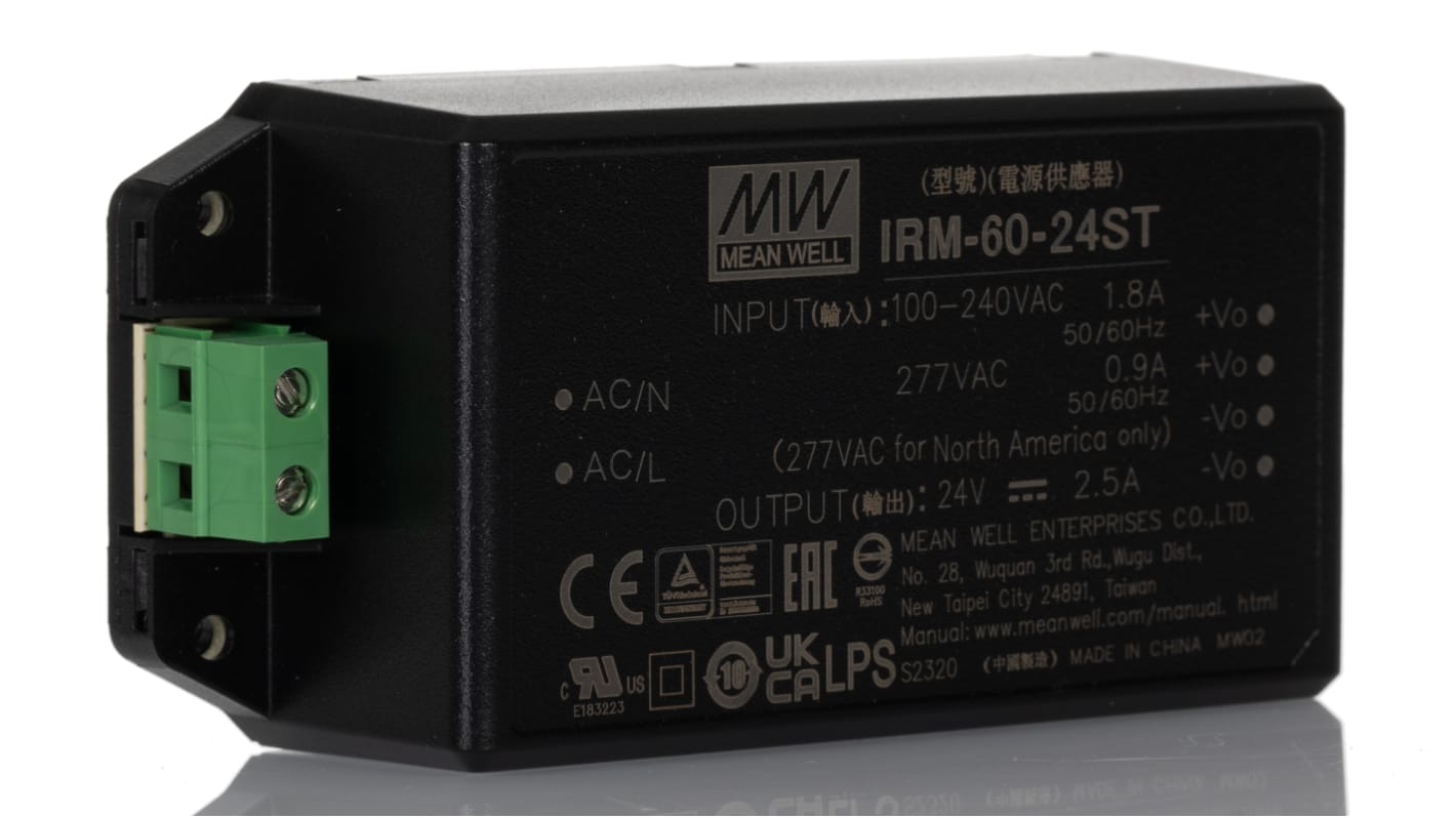 MEAN WELL Switching Power Supply, IRM-60-24ST, 24V dc, 2.5A, 60W, 1 Output, 85 → 264V ac Input Voltage