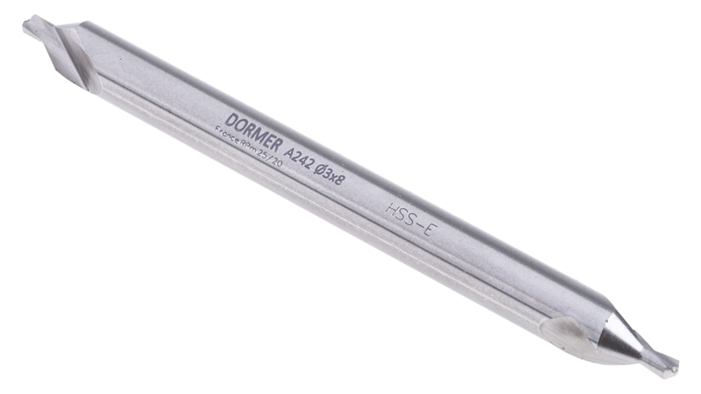 Dormer A2423 Series HSS-E Centre Drill Bit, 3 mm, 8 mm Diameter, 100 mm Overall