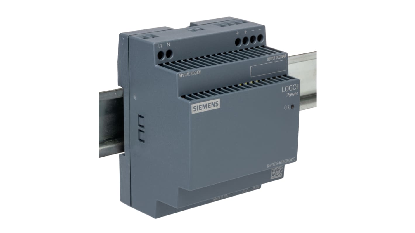 Siemens LOGO!POWER Switch Mode DIN Rail Power Supply, 100 → 240V ac ac Input, 24V dc dc Output, 4A Output, 96W