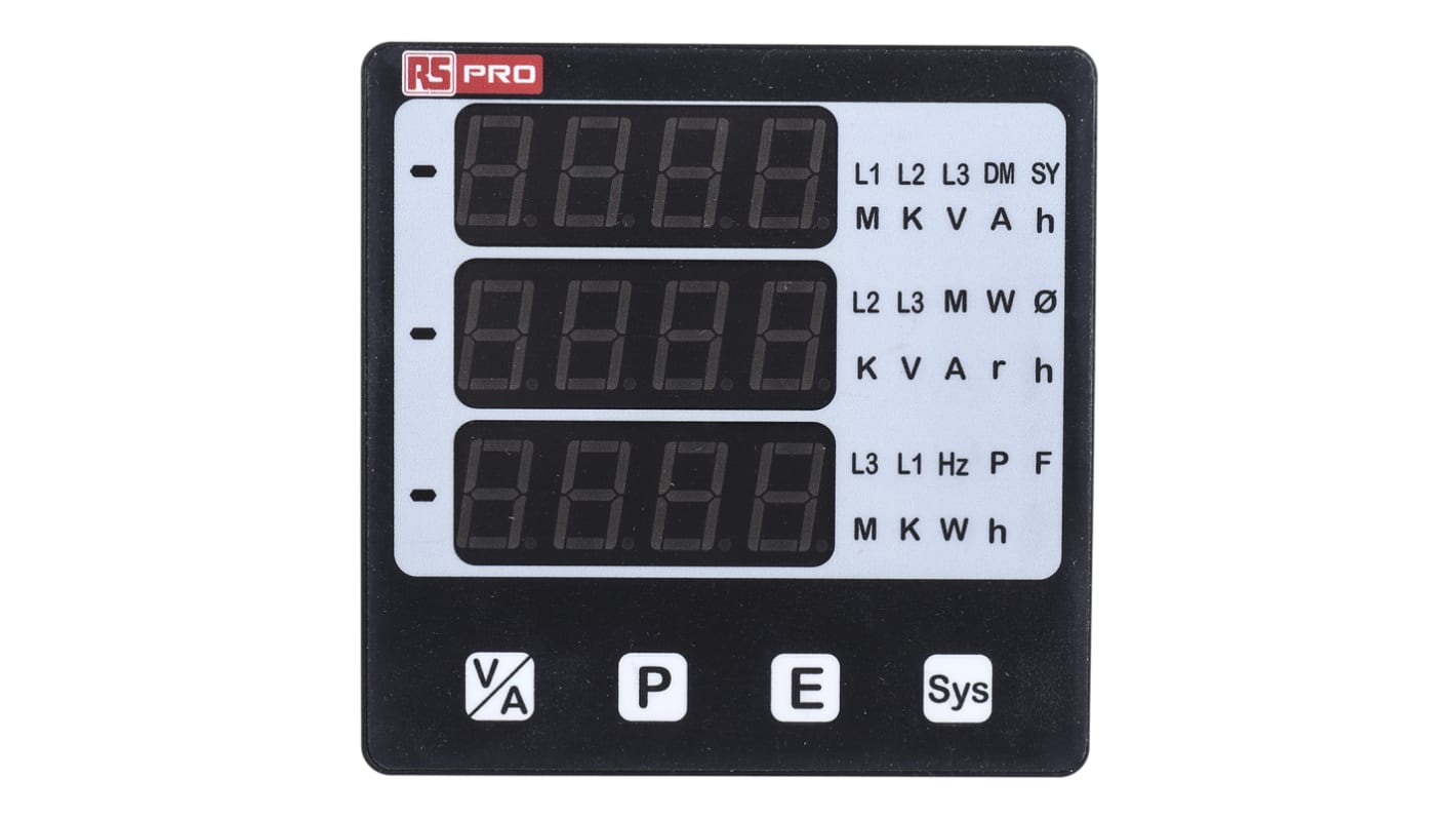 RS PRO LED Digital Panel Multi-Function Meter, 92mm x 92mm