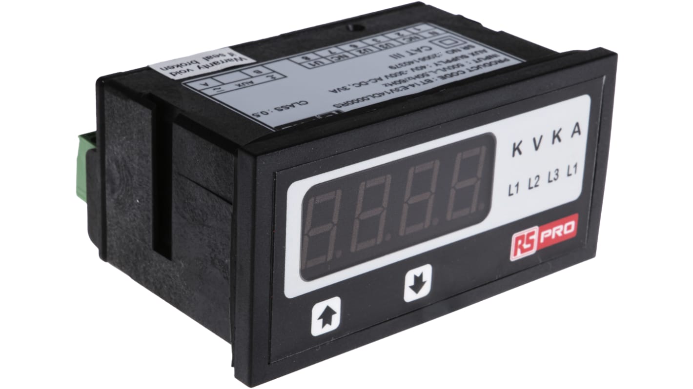 Voltímetro digital AC RS PRO, con display LED, 4 dígitos, precisión ±0,5 +  1 dígito %, dim. 92mm x 43.5 mm