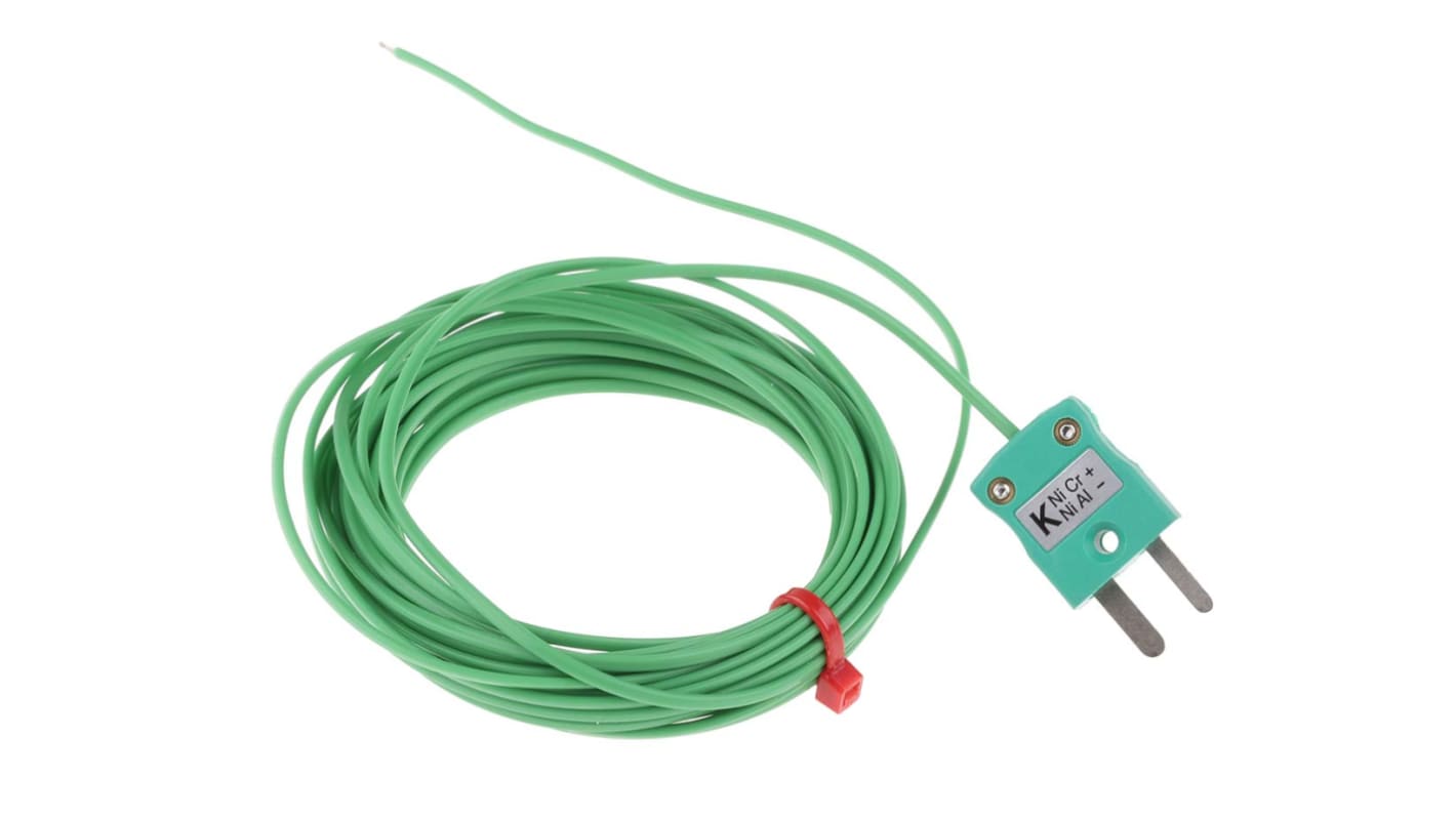 Termopar tipo K RS PRO, Ø sonda 1/0.3mm x 5m, temp. máx +250°C, cable de 5m, conexión , con conector miniatura