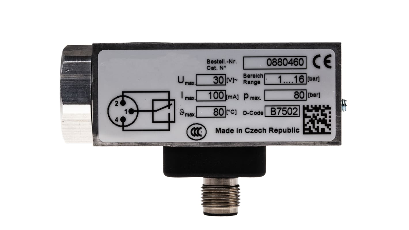 RS PRO, M12 x 1 Elektromechanisch Druckschalter, 30V, 1bar → 16 bar