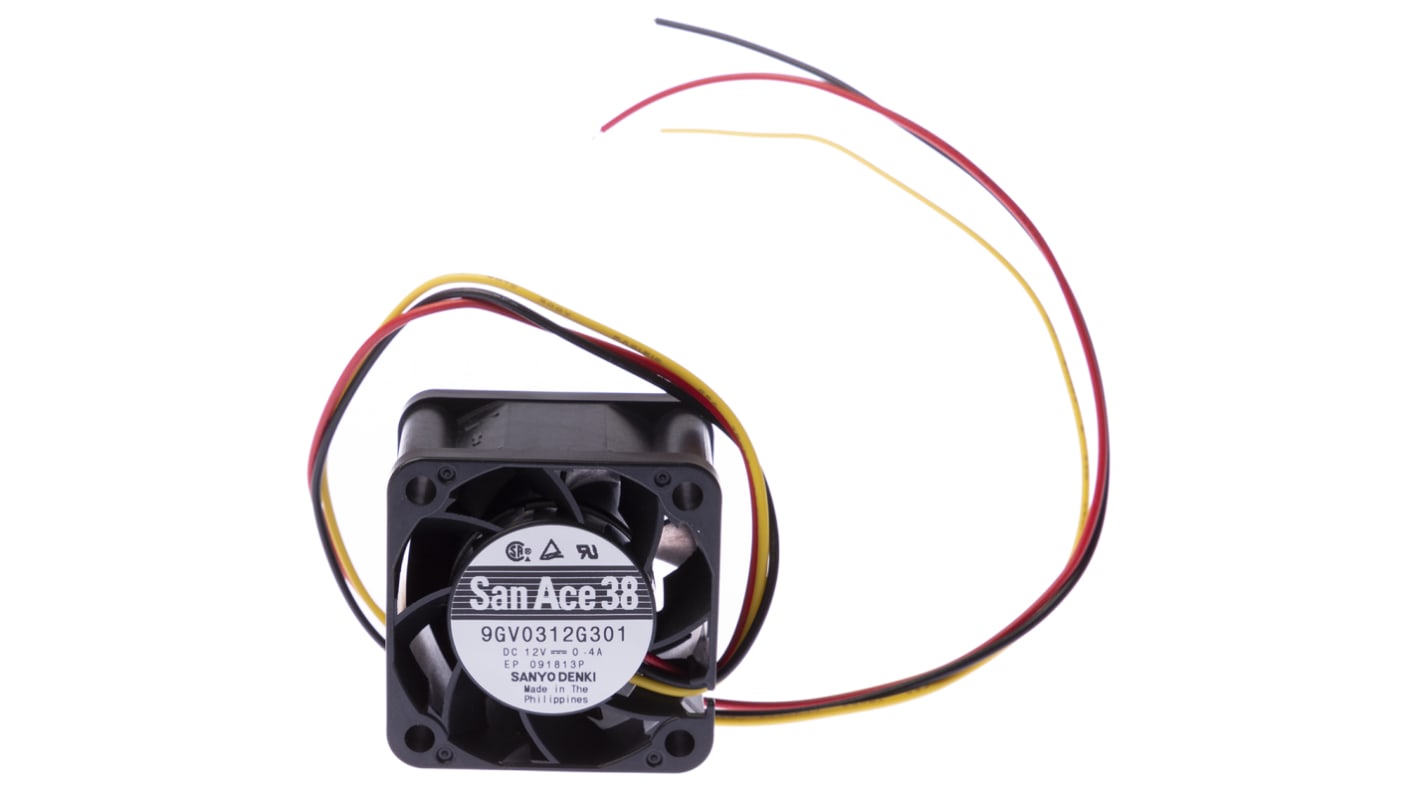 Sanyo Denki San Ace 9GV Series Axial Fan, 12 V dc, DC Operation, 28.8m³/h, 4.8W, 400mA Max, 38 x 38 x 28mm