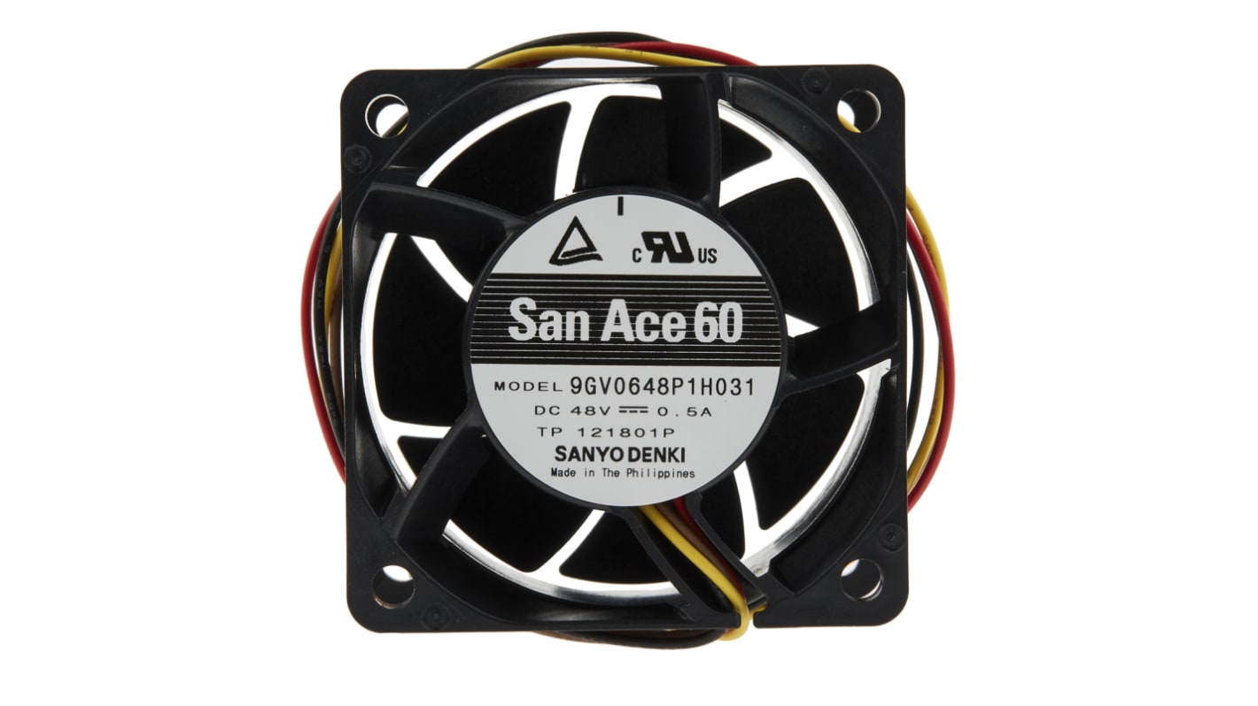 Sanyo Denki San Ace 9GV Series Axial Fan, 48 V dc, DC Operation, 129m³/h, 24W, 500mA Max, 60 x 60 x 38mm