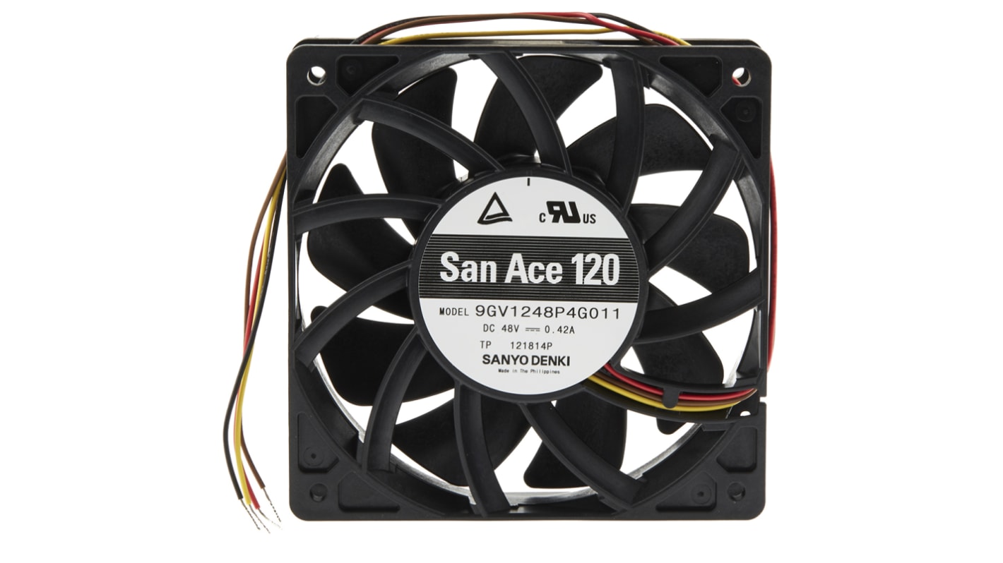 Ventilador Axial Sanyo Denki San Ace 9GV de 120 x 120 x 25mm, 48 V dc, 20.16W, 5100rpm, caudal 289.8m³/h, 58dB, salida