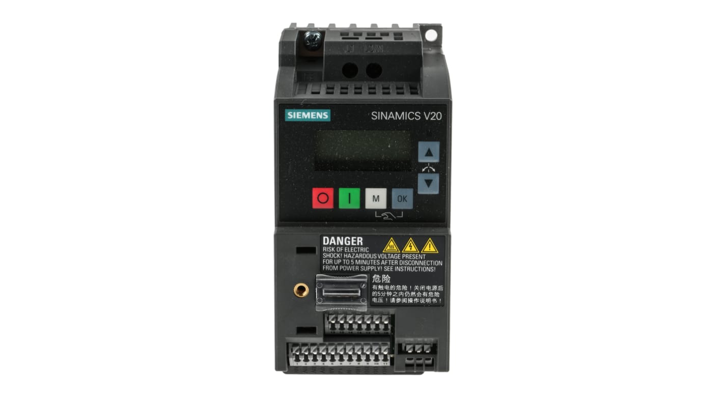 Siemens Inverter Drive, 0.37 kW, 1 Phase, 230 V ac, 2.3 A, SINAMICS V20 Series