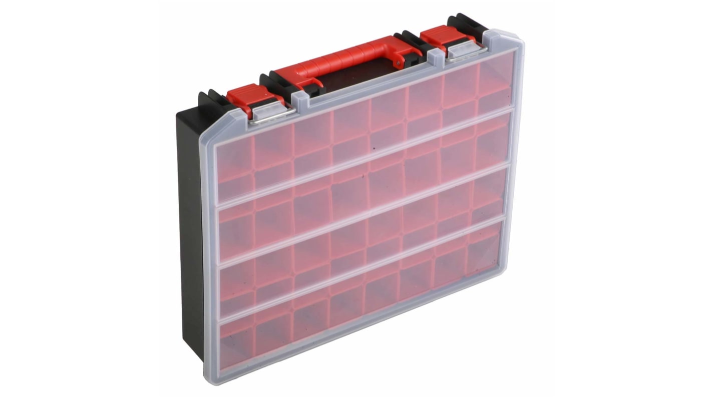 RS PRO 48 Cell Black, Red Polypropylene Compartment Box, 91mm x 416mm x 336mm