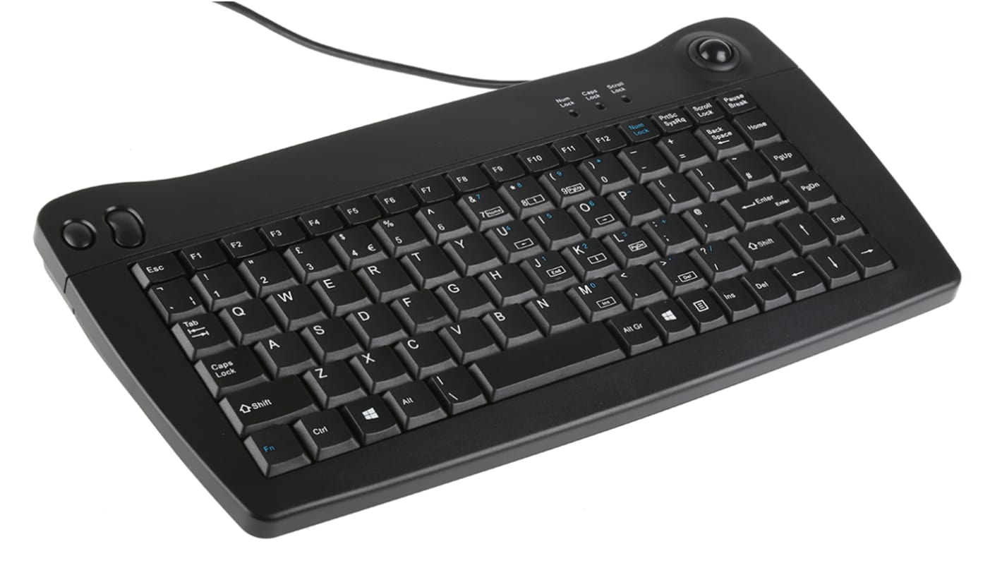 Mini klávesnice, Kabelová, Černá, PS/2 Trackball QWERTY (Velká Británie) normální klávesy 89 x 35mm x 338mm RS PRO