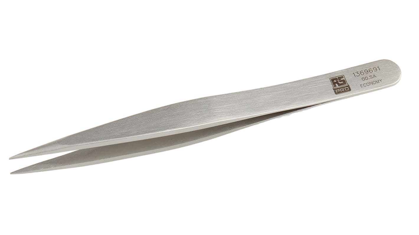 RS PRO 120 mm, Stainless Steel, Flat, Tweezers