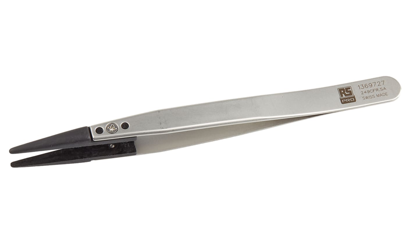 RS PRO 130 mm, Stainless Steel, Strong, ESD Tweezers