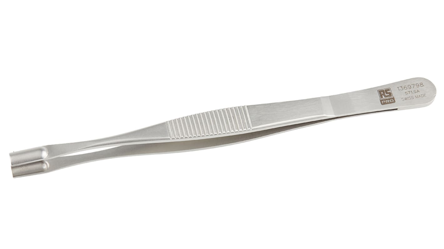 RS PRO 145 mm, Stainless Steel, Grooved; Cylindrical, Tweezers