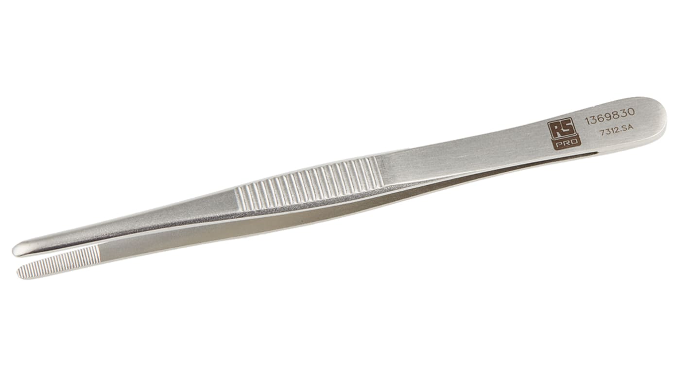 RS PRO 120 mm, Stainless Steel, Blunt, Tweezers RS
