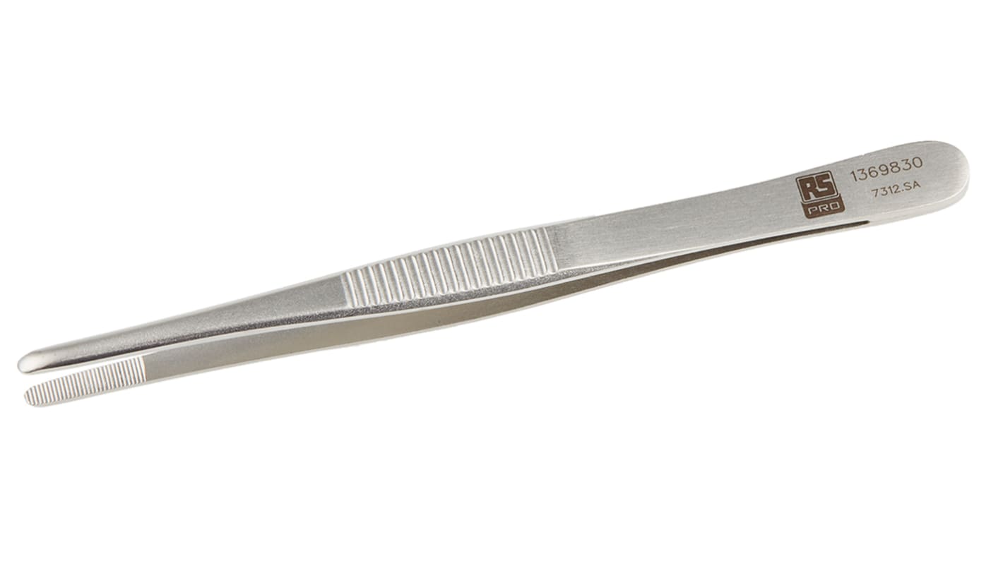 RS PRO 120 mm, Stainless Steel, Blunt, Tweezers