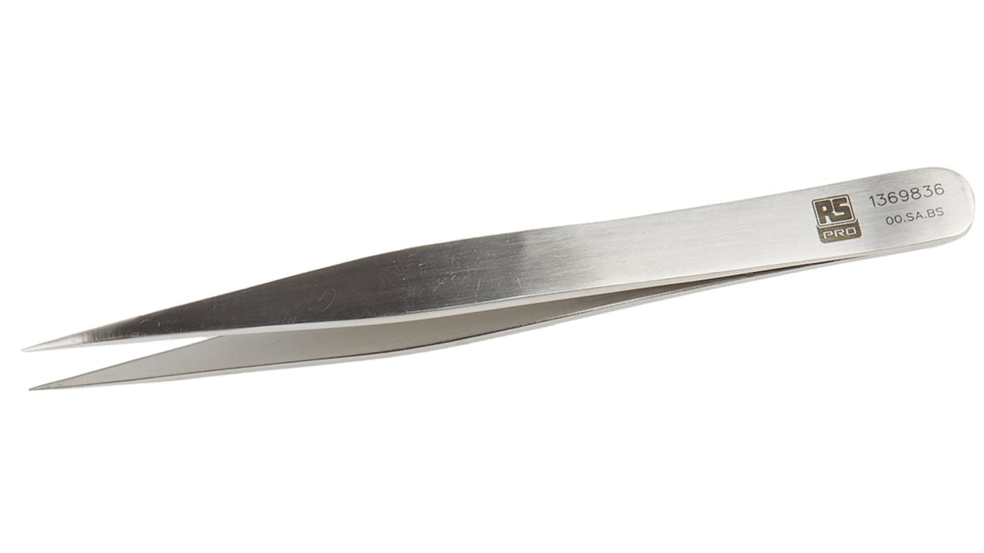 RS PRO 120 mm, Stainless Steel, Flat, Tweezers