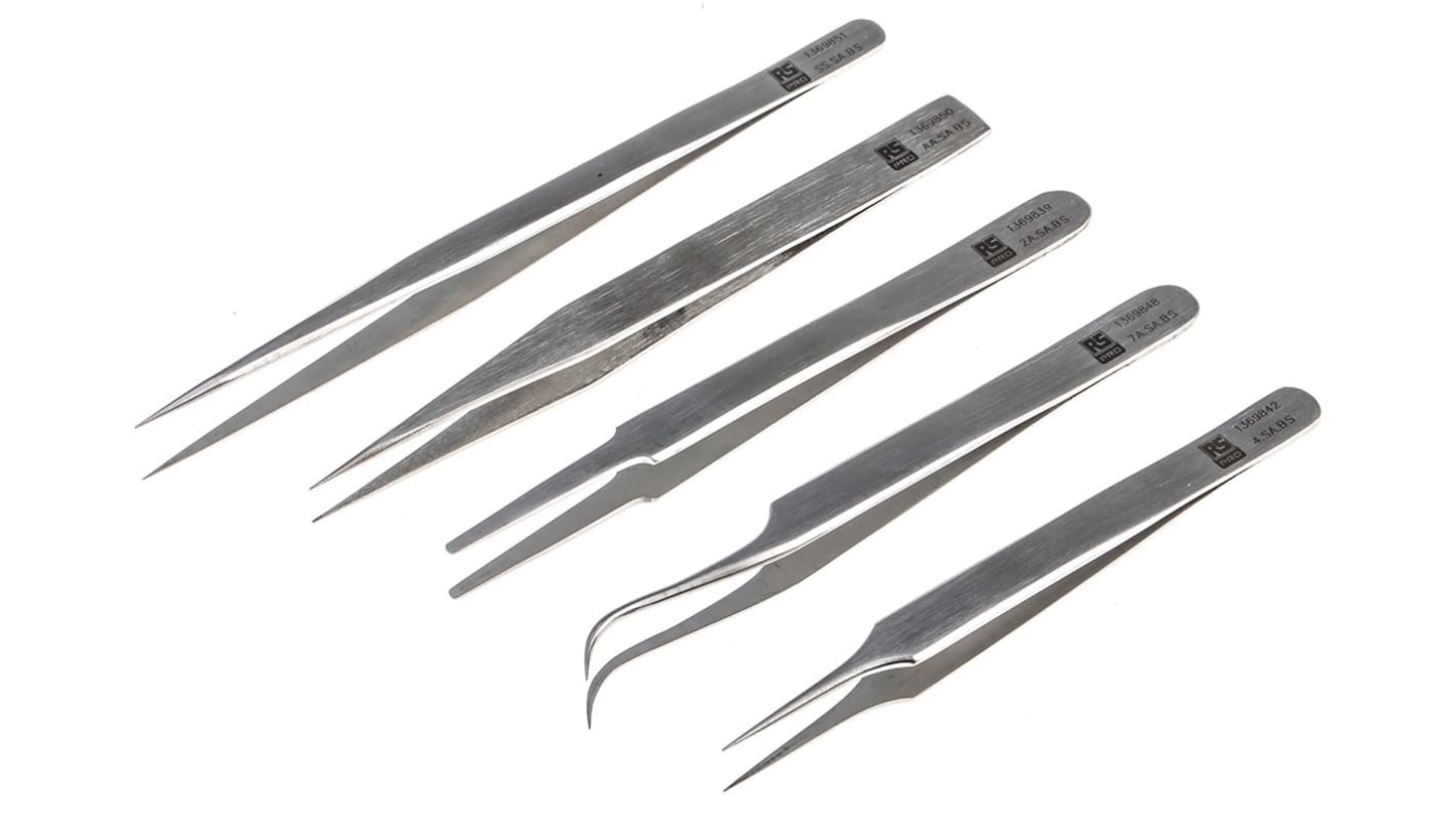 RS PRO Stainless Steel, Tweezer Set