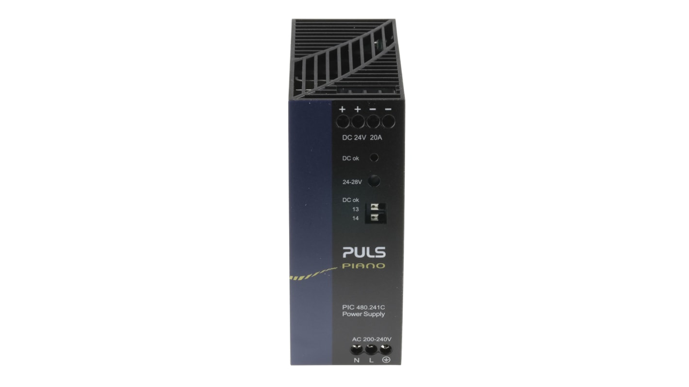 PULS PIANO Switch Mode DIN Rail Power Supply, 230V ac, 24V dc dc Output, 20A Output, 480W