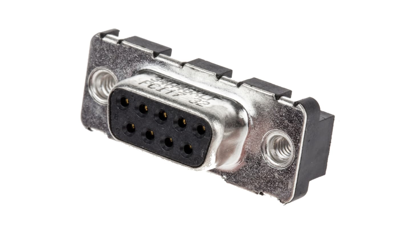 Amphenol ICC 9 Way Plug-In Mount D-sub Connector Socket, 2.74mm Pitch, with Screw