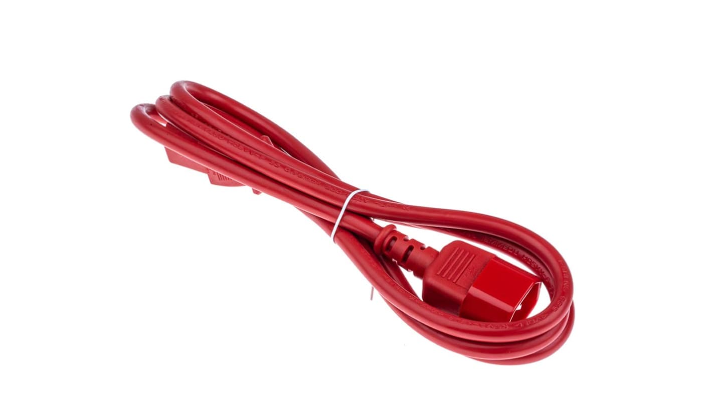 Cable de alimentación RS PRO Rojo de 1.5m, con. A IEC C13, hembra, con. B IEC C14, macho