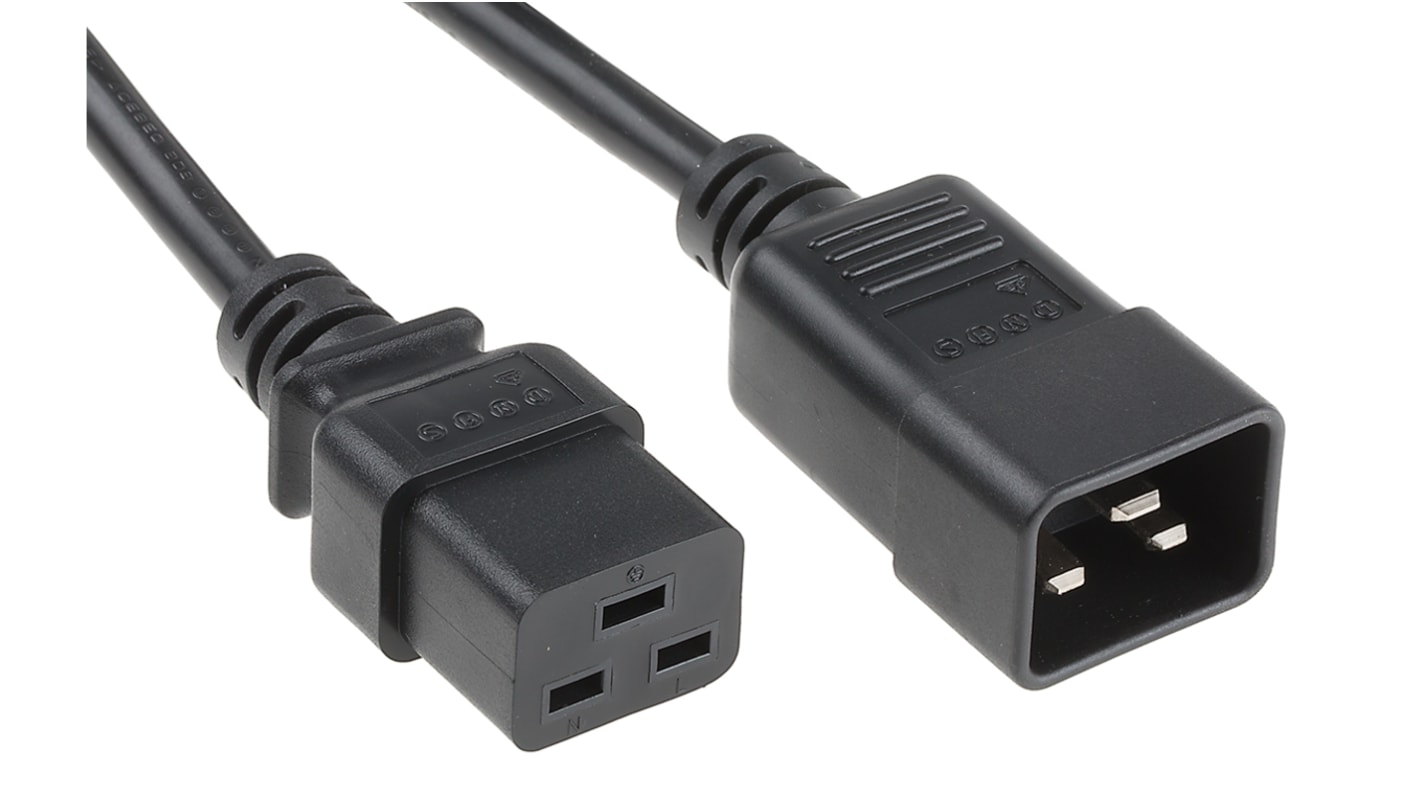 RS PRO IEC C19 Socket to IEC C20 Plug Power Cord, 2.5m