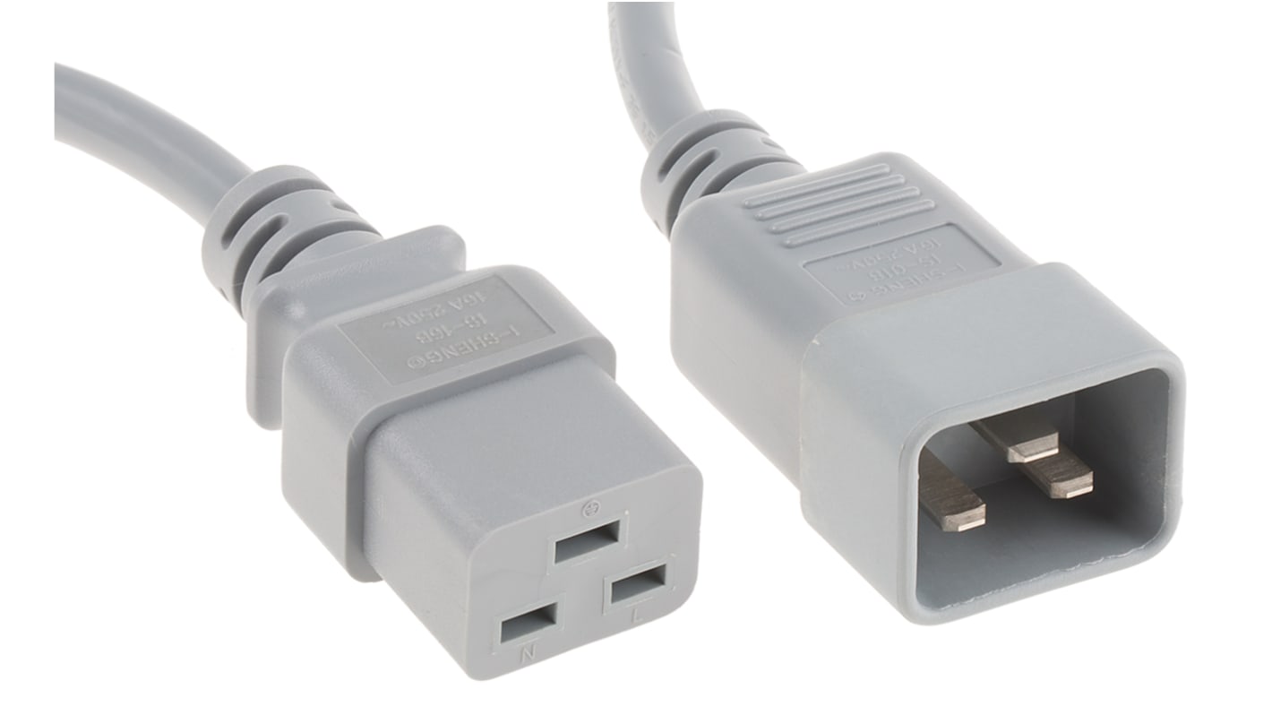 Cable de alimentación RS PRO Gris de 2m, con. A IEC C19, hembra, con. B IEC C20, macho