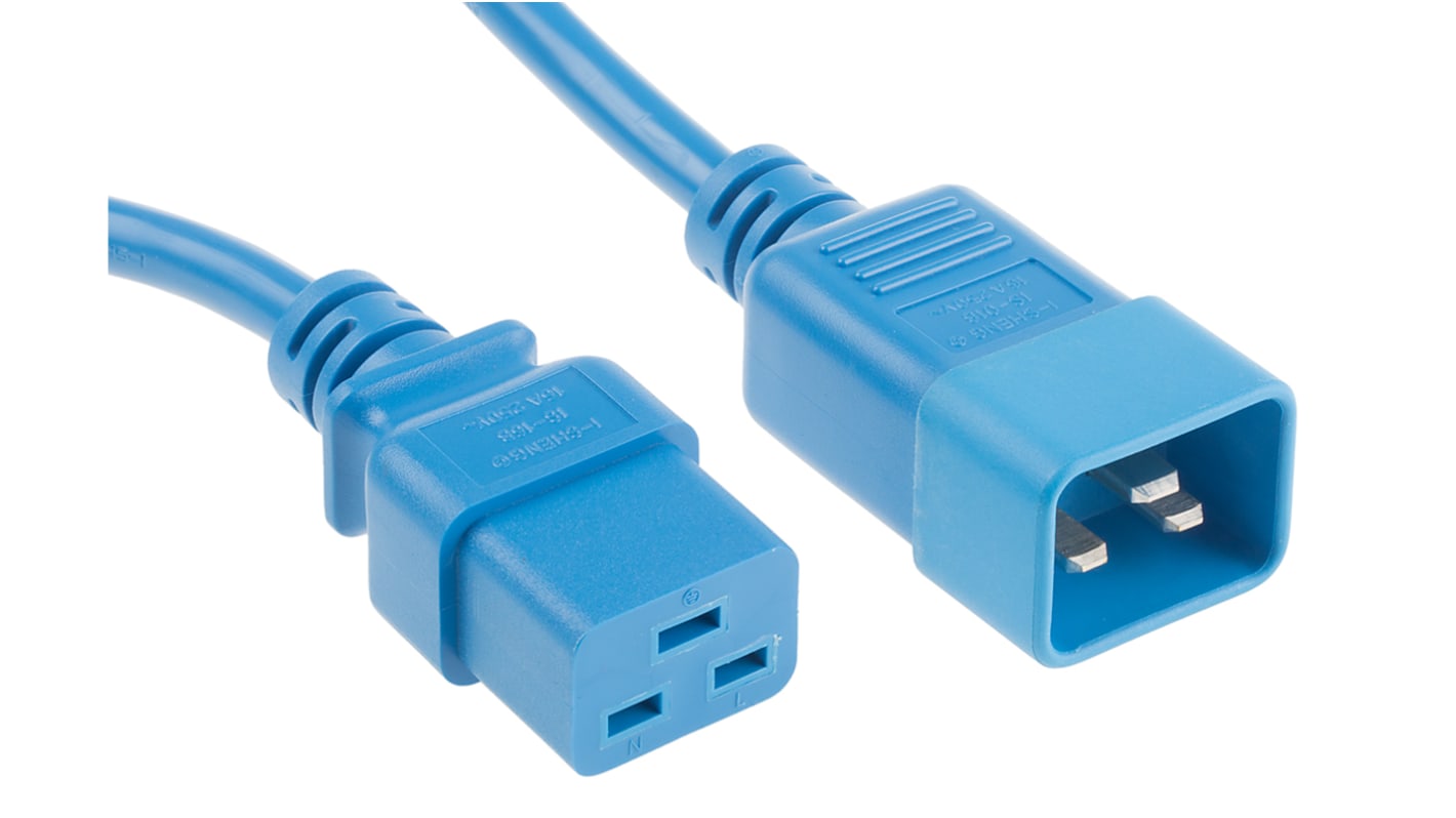 RS PRO Konfektioniertes Stromkabel, A IEC C19 / Buchse, B IEC C20 / Stecker, 1m Blau