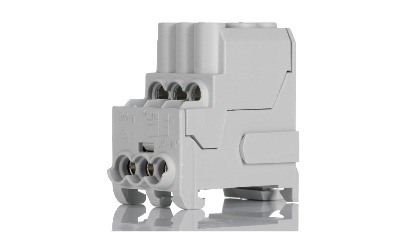 Weidmüller Distribution Block, 6 Way, 10 mm², 25 mm², 100A, 690 V ac/dc, Grey