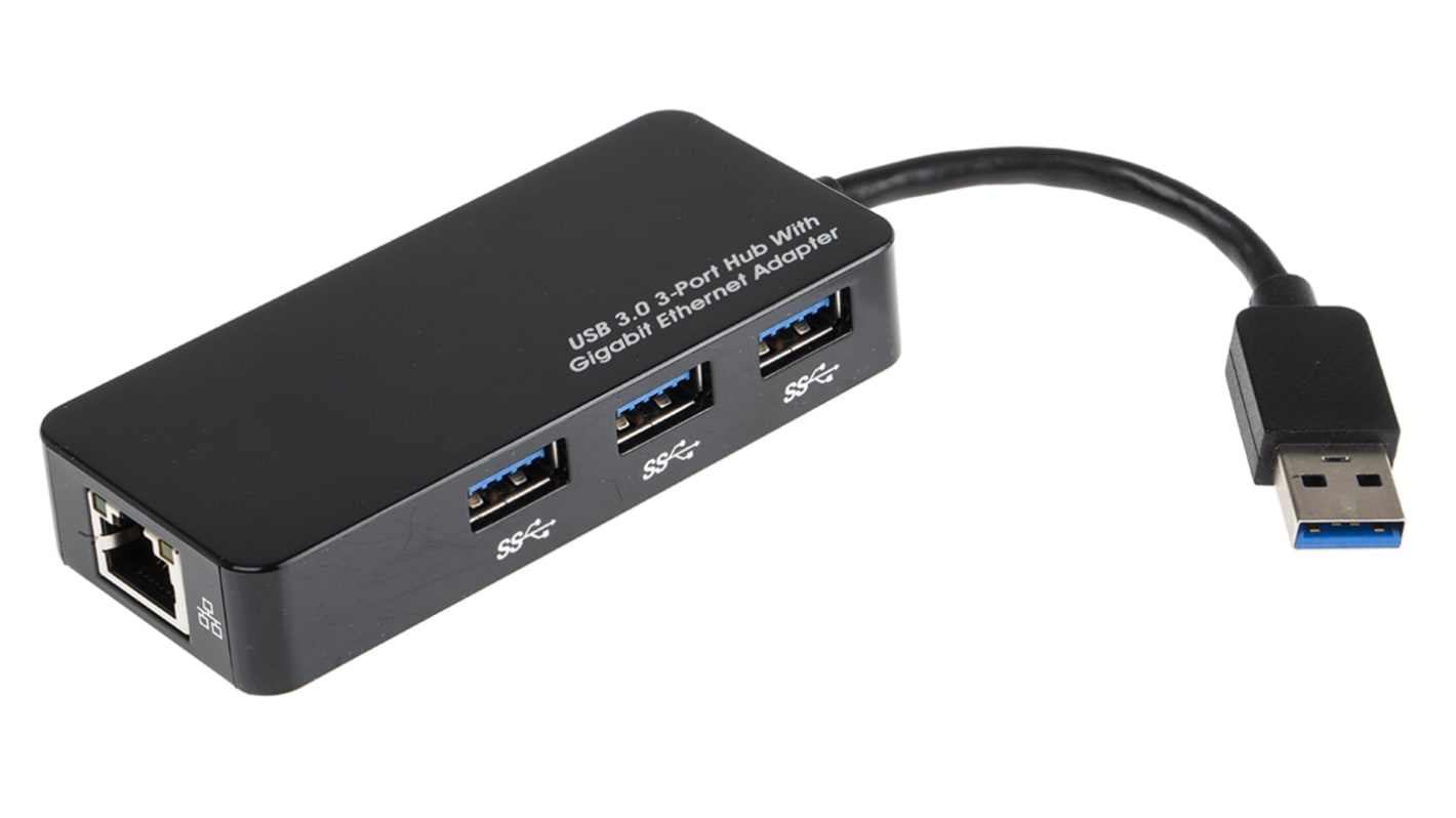 RS PRO, USB 3.0 USB-Hub, 3 USB Ports, USB A, RJ45, USB-Bus, 91 x 40.5 x 16mm