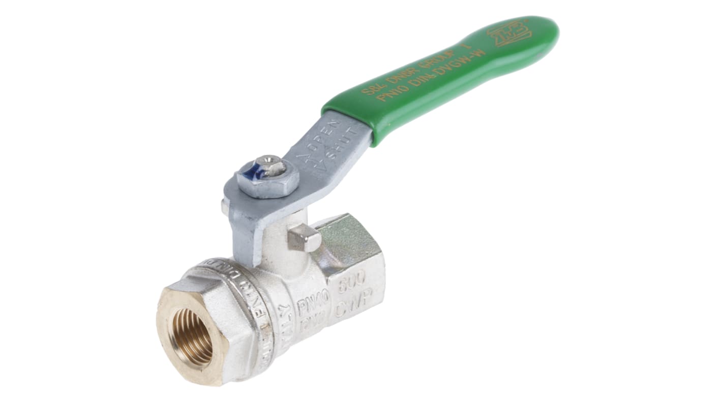 RS PRO Brass Full Bore, 2 Way, Ball Valve, BSPP 1/4in, 40bar Operating Pressure