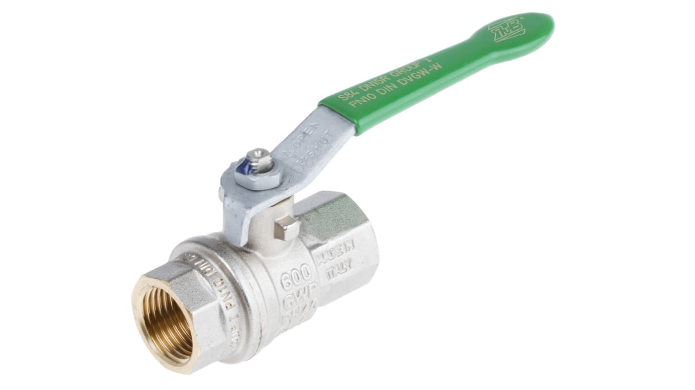 RS PRO Brass Full Bore, 2 Way, Ball Valve, BSPP 1/2in, 40bar Operating Pressure