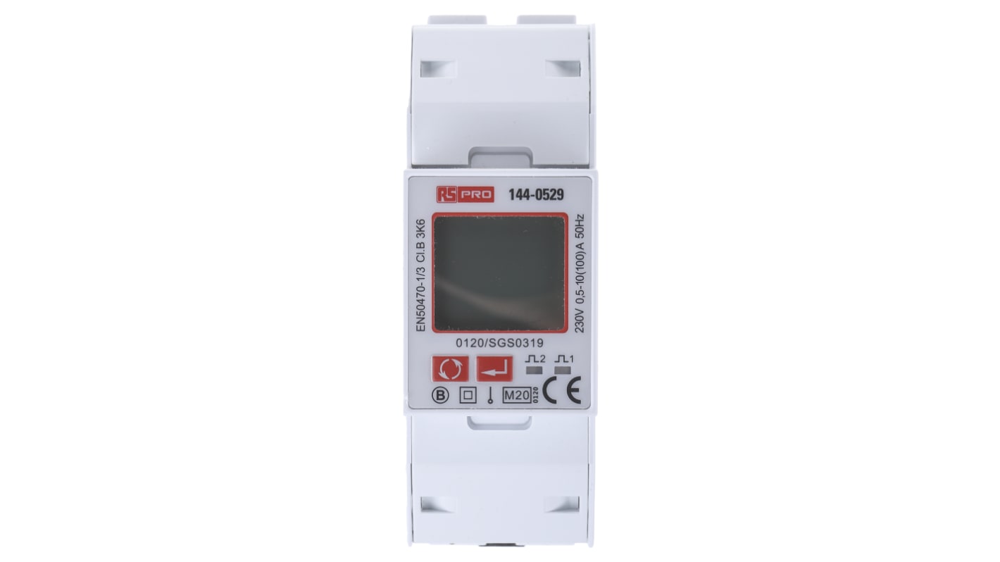 RS PRO 1 Phase Backlit Energy Meter