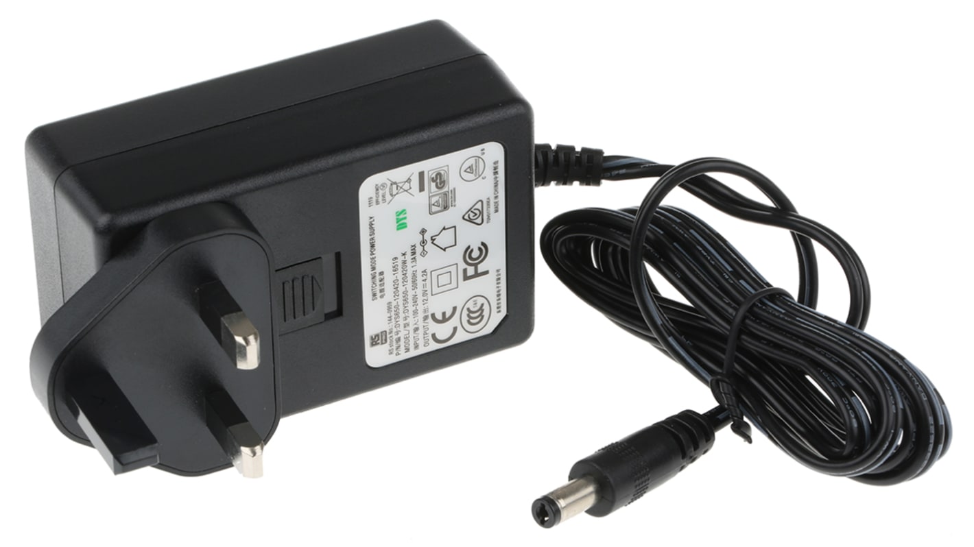 RS PRO 50W AC/DC Adapter 12V dc Output, 4.2A Output