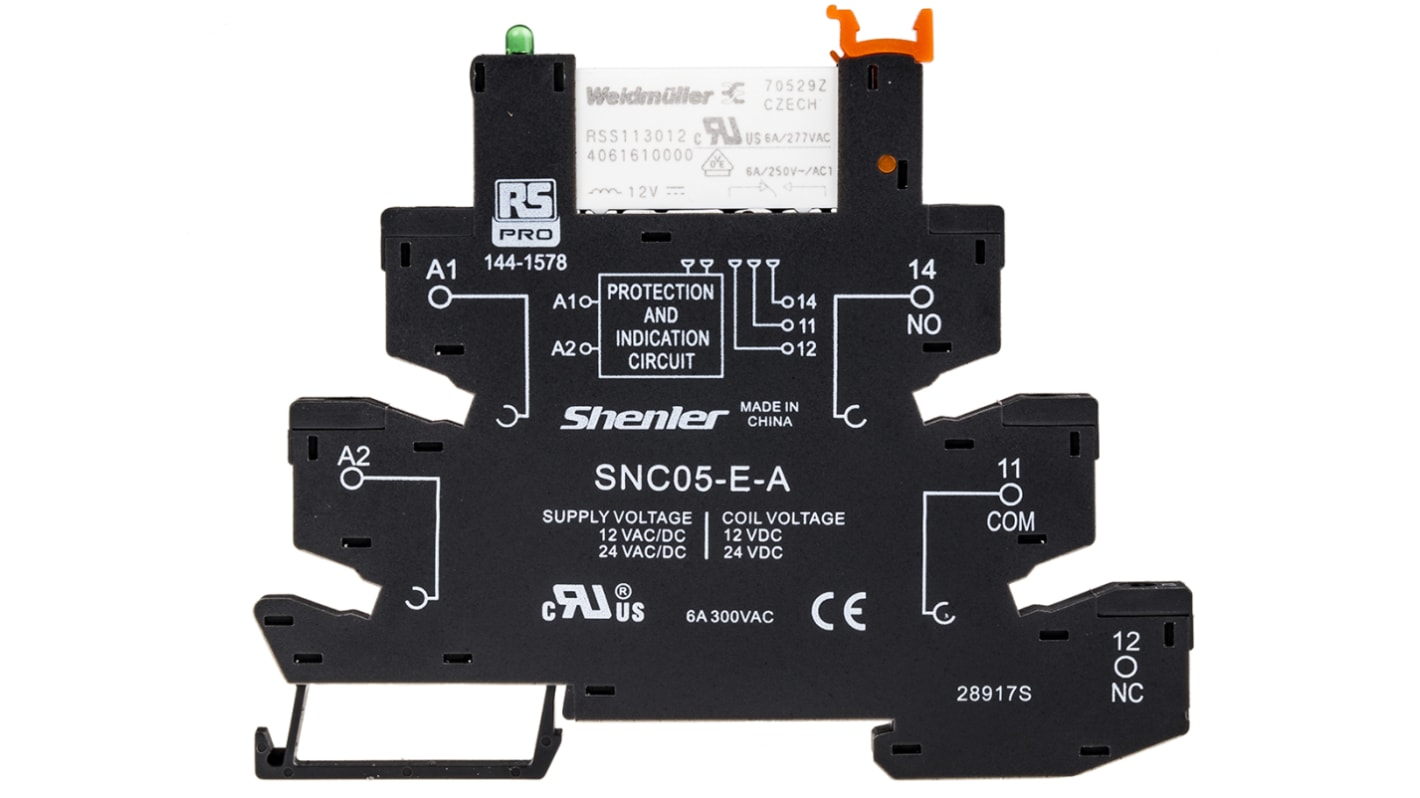 RS PRO Interface Relay, DIN Rail Mount, 12V ac/dc Coil, SPDT, 6A Load